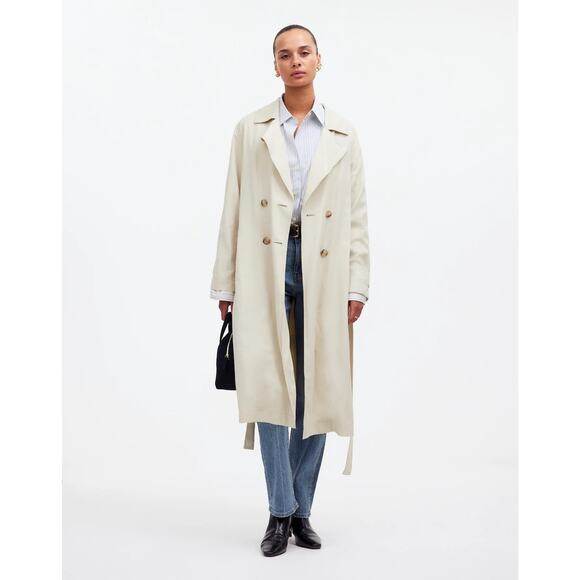 NWT Madewell Women's Belted Trench Coat in Drapey Twill Muted Stone Size XXS - Picture 1 of 16